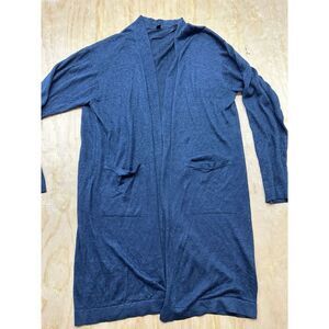 Uniqlo Duster Long Sweater L Blue Linen Rayon Lightweight